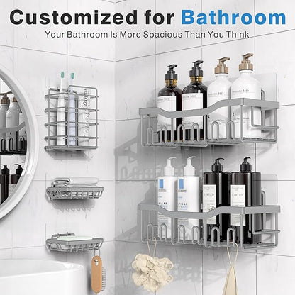 EUDELE 5-Pack Rustproof Stainless Steel Shower Caddy – No Drill Adhesive