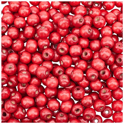 PONABEADIY 400PCS 12MM Red Wood Macrame Beads with Large Holes Natural Round Dyed Wooden Vintage Hair Solid Loose Spacer Loose Bead Bulk for Jewelry Making Christmas Holiday Garland DIY Craft Supply