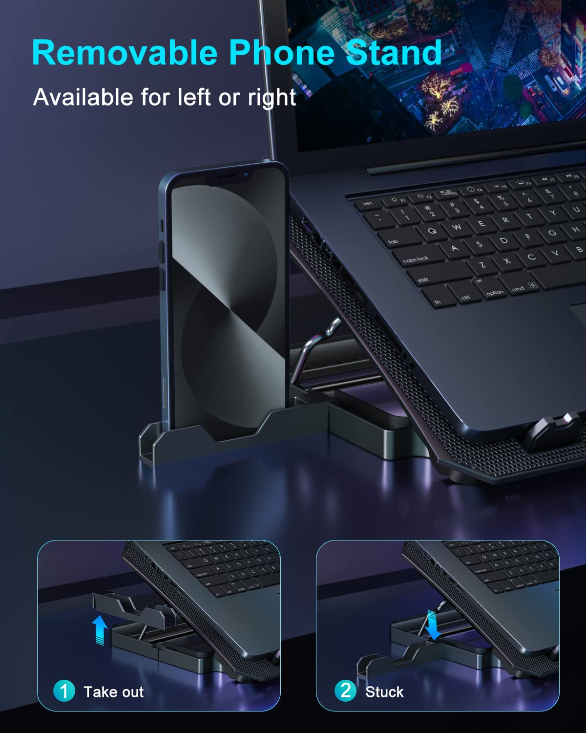 KeiBn Laptop Cooling Pad, Gaming Laptop Cooler 2 Fans for 10-15.6 Inch Laptops, 5 Height Stands, 2 USB Ports (S039)