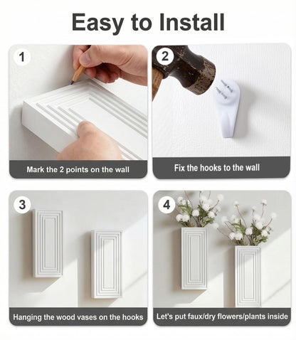FancyPlus Wooden Wall Planter Vase,2 Pack Hanging Planter for Indoor Fake Plants Modern Boho Farmhouse Wall Art Decor for Home Indoor Kitchen Modern Farmhouse Bathroom Living Room Dining Room(White)
