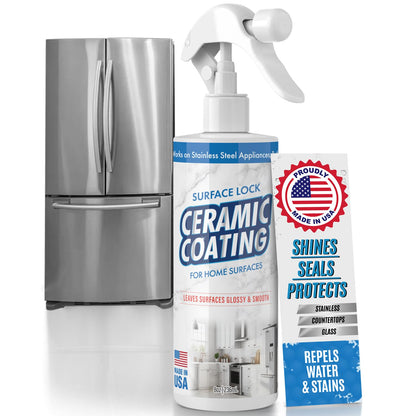 Surface Lock Home Ceramic Coating for Stainless Steel - Prevents Fingerprints on Appliances, Countertops and Any Hard Surface In Your Life - Made in the USA Spray - 8 fl oz - Proof It Works to Seal