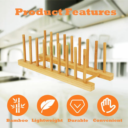 Yuixoseu Bamboo Dish Drying Rack Kitchen Cabinet Organizer, Plate Pot Lid Organizer, Wooden Drying Rack Stand Drainer for Dish, Pots, Lids, Bowls, Cups, and Cutting Boards and Books (4PCS)