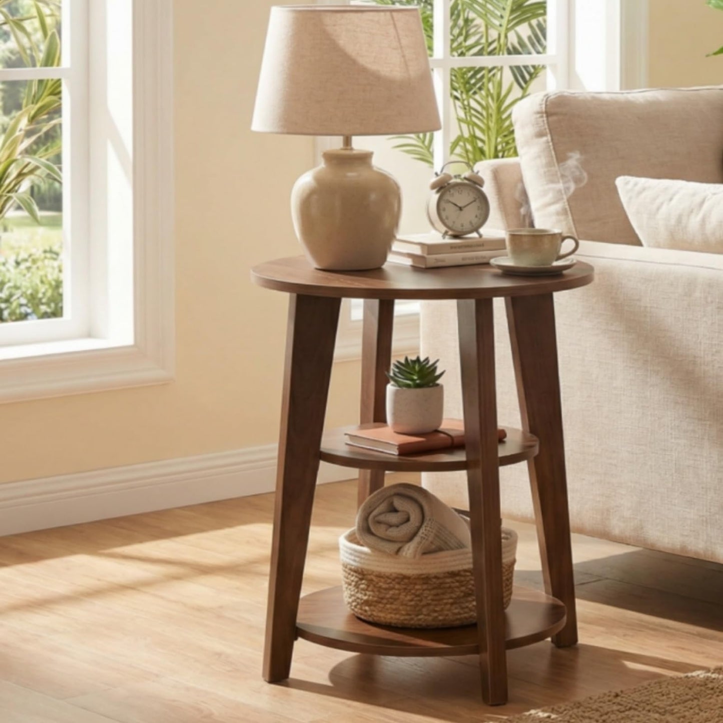 DURISEN 3-Tier Round Side Table,23.6" Tall End Table with Storage Shelves