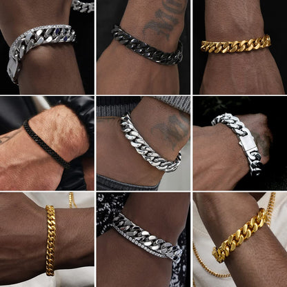 ChainsHouse Hip Hop Cuban Bracelet for Men 9mm 21cm 316L Stainless Steel Wrist Bracelet Man Bangle