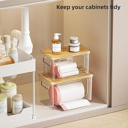 Under Sink Organizer, Plastic Trash Bag Holder Dispenser, Stackable Pantry