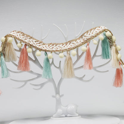 3 Yard 85mm/3.35 Inch Vintage Knotted Cotton Fringe Tassels Trim, Boho Long Trim, Sewing for Drapery Curtain Pillow Carpet Lamp Fringe Crafts (Light Green/Beige/Pink)