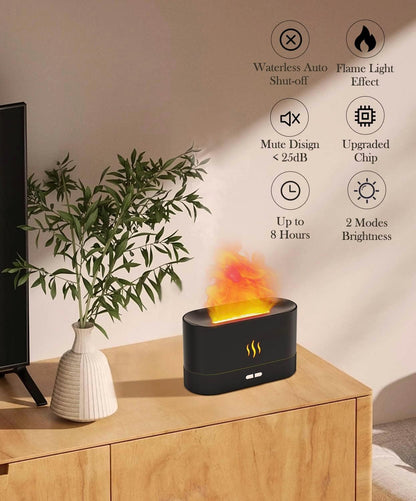 Flame Air Diffuser Humidifier,Upgraded Scent Diffuser for Essential Oils,Ultrasonic Aromatherapy,Fire Mist Humidi with 2 Brightness,Auto-Off Function for Room Home Office(Black)