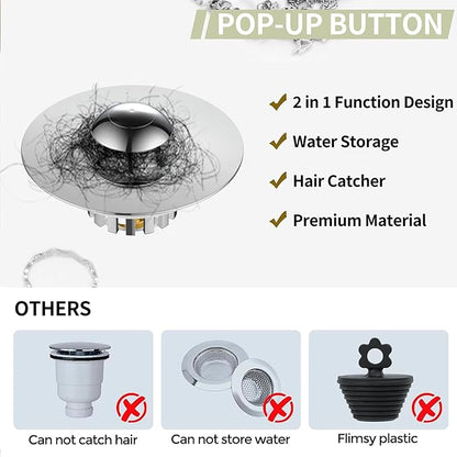 Kitchen Sink Drain Strainer 3 in 1, 304 Stainless Steel Pop Up Sink Stopper