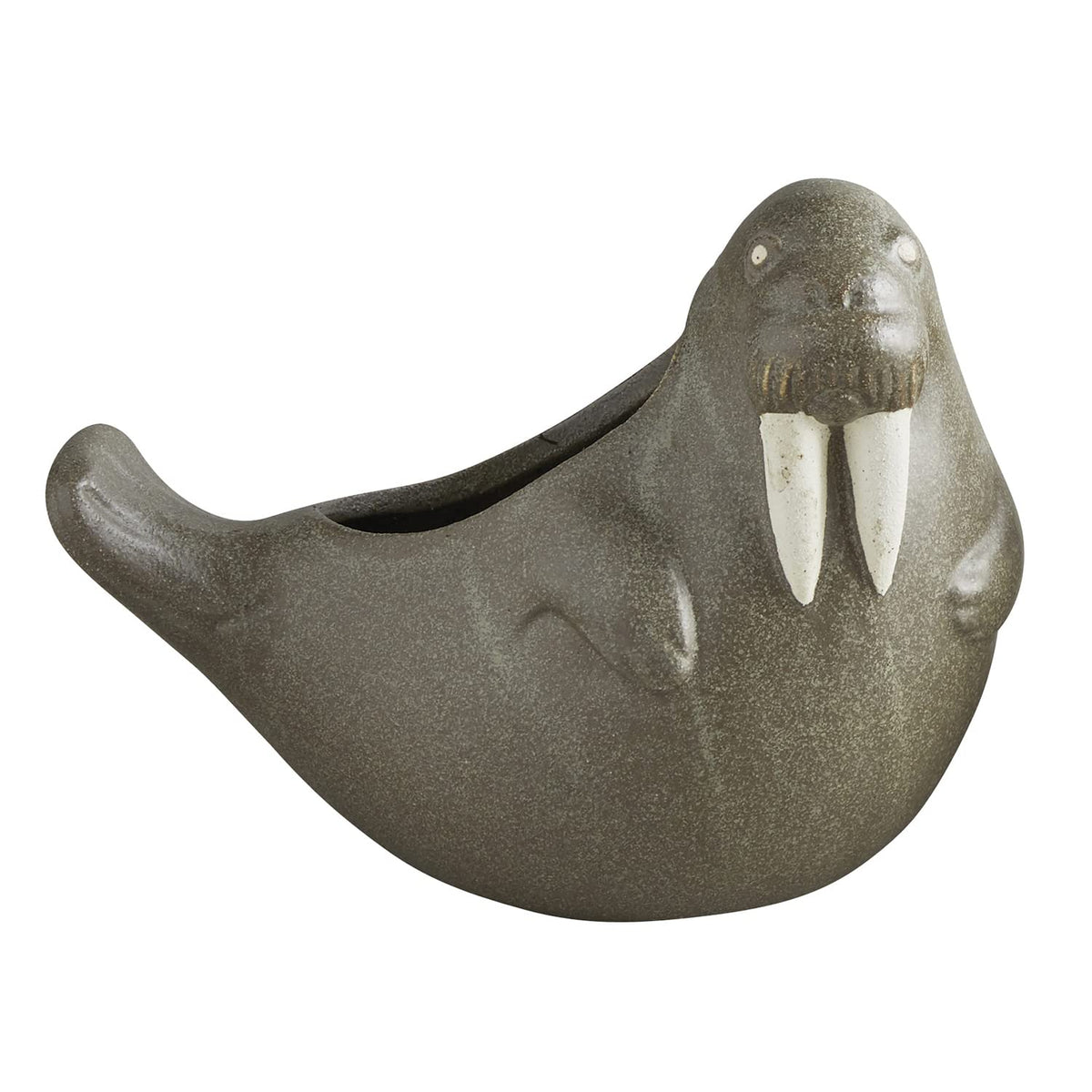 47th & Main Beach House Coastal Décor Shaped Ceramic Planter Flower Pot for Succulents Small Plants and More, 9" Long, Sitting Walrus