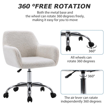 KCC Faux Fur Vanity Makeup Desk Chair, Comfy Fluffy Swivel Modern Leisure Armchair with Wheels, Upholstered Fuzzy Height Adjustable for Teens Women Girls Elegant Home Office