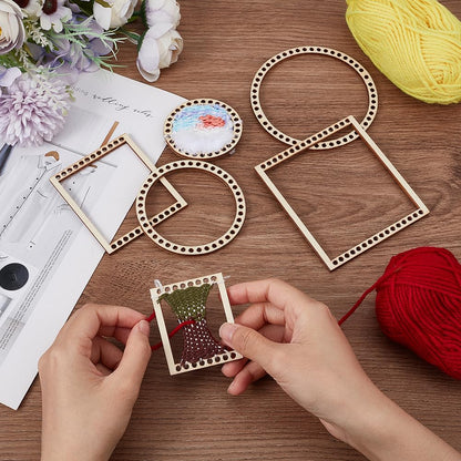 BENECREAT 6Pcs Weaving Loom Kit, Wooden Mini DIY Weaving Loom Rectangle and Round Weaving Looms for Hanging Decor Woven Tapestry Knitted Crafts Making