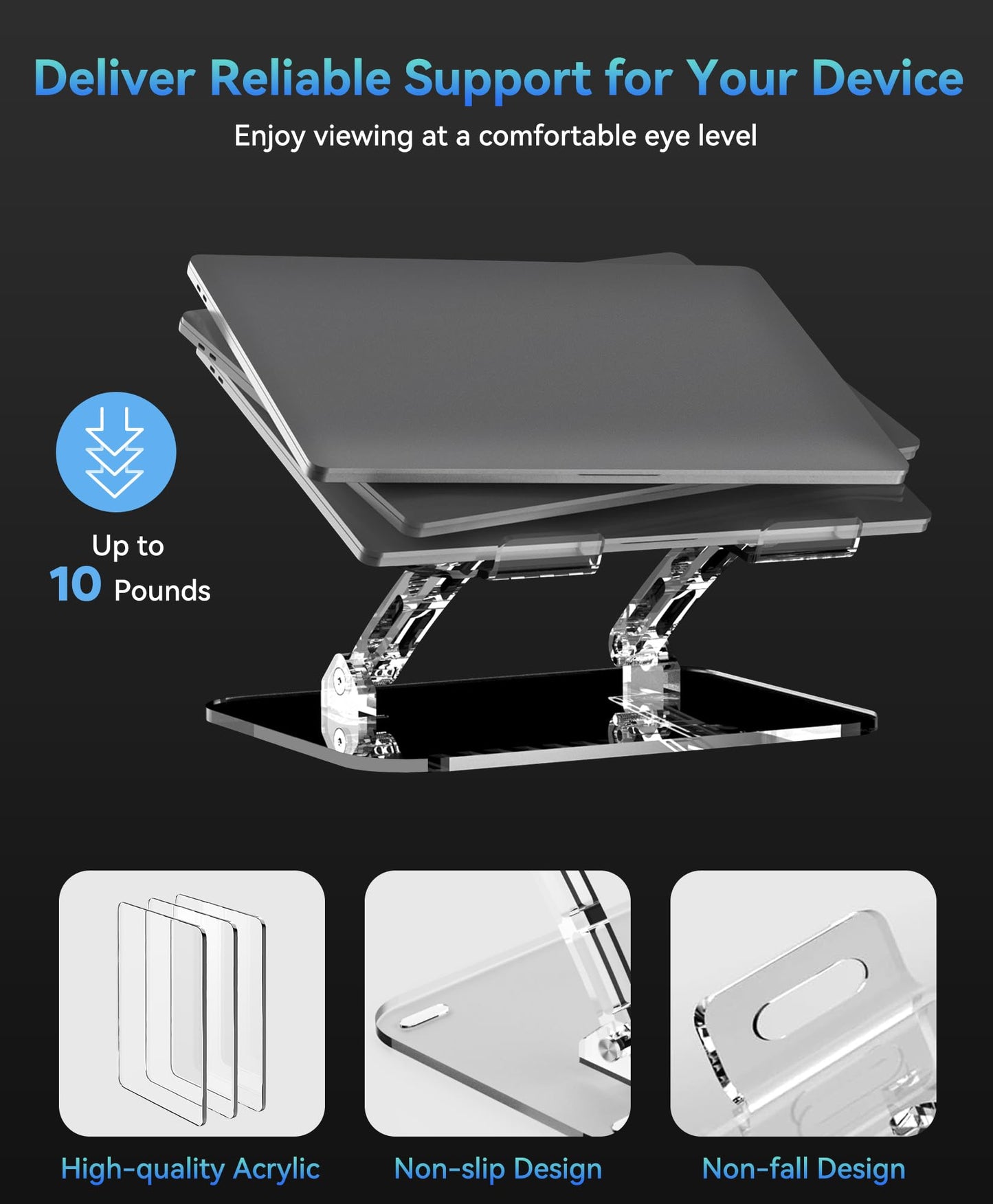 Lpoake 2 Pack Acrylic Laptop Stand for Desk, Adjustable Ergonomic Laptop Riser, Portable Foldable Computer Stand, Compatible with 10 to 15.6 Inches Notebook and MacBook, Clear