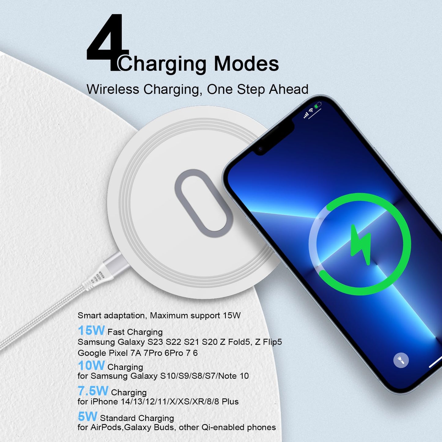 15W Wireless Google Charger Fast Charging Pad for Google Pixel 10 9A 9 Pro XL Fold 8 7 6 Pro 8A 7A,Samsung Galaxy S25 S24 Ultra S23 FE S22 FE S20 Z Flip Fold 7 6,Wireless Charger Station Fast Charging