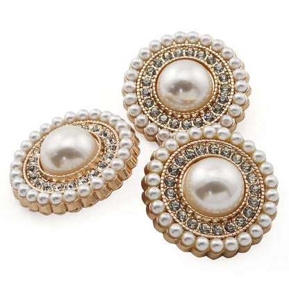 XGNG 16PCS Gold Diamond-Encrusted Pearl Buttons Metal Button Rhinestone Faux Pearl Buttons Embellishments for Coat, Suits, Knitting Sweaters, Sewing Crafting