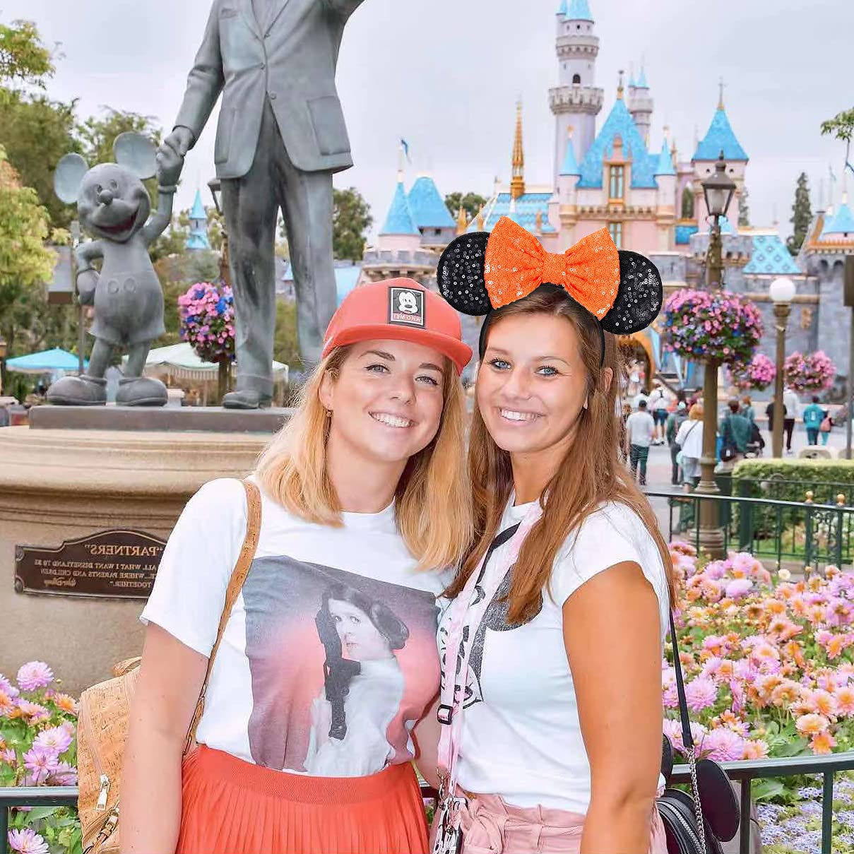 FANYITY Mouse Ears, Sequin Mouse Ears Headband for Girls Women Halloween Birthday Party (Orange Bow)
