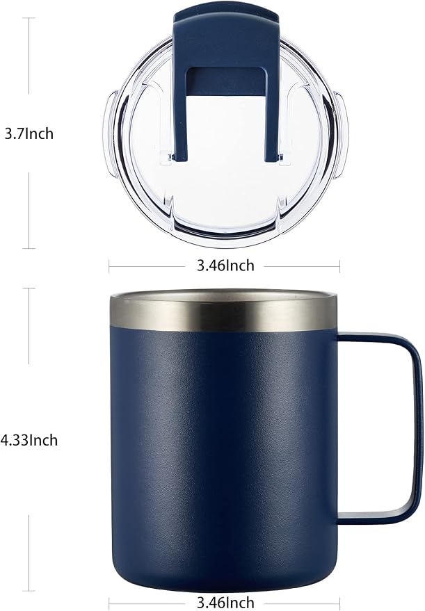 12oz Insulated Coffee Mug Cup with Handle, Stainless Steel Travel Coffee Mug with Flip Lid, Double Wall Vacuum Coffee Tumbler,Ocean Teal