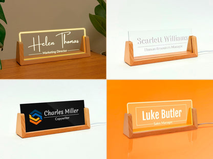 Personalized Name Plate for Office Desk - Business Desk Gift with LED Stand Elegant Office Decor for Coworkers Employees Work Gift for Team Members, Valentines Day