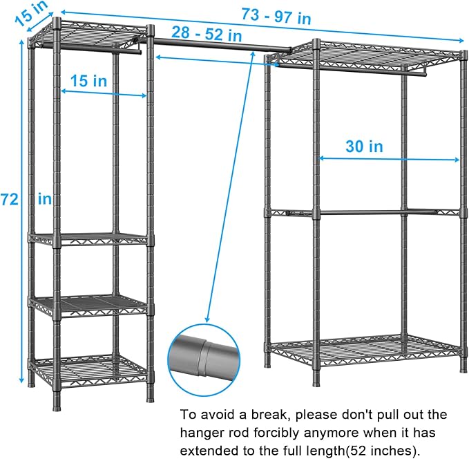 Ulif E10 Clothes Rack（With Stretchable Hanger Rod）Freestanding Clothing Racks