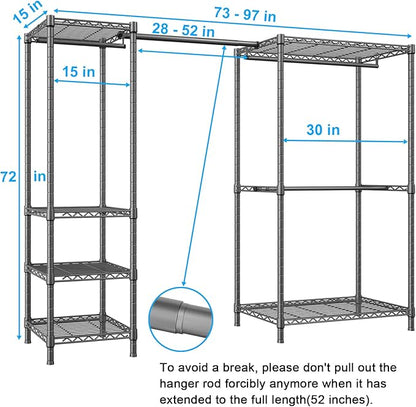 Ulif E10 Clothes Rack（With Stretchable Hanger Rod）Freestanding Clothing Racks