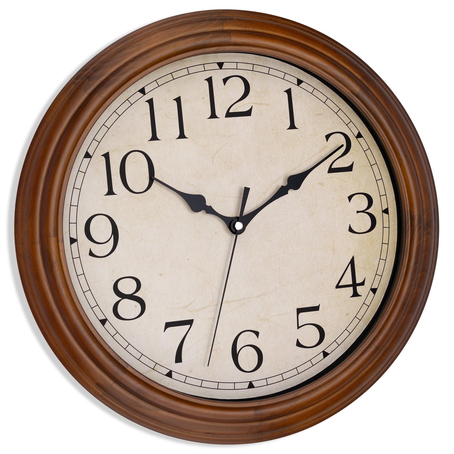 Foxtop Wood Wall Clock 14 Inch Silent Non-Ticking Battery Operated Large Retro Wooden Clock Decorative for Living Room Bedroom Kitchen Home Office