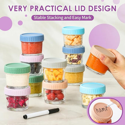 DRKIO 12 Pack Glass Baby Food Storage Containers - 4 Oz Baby Food Jars