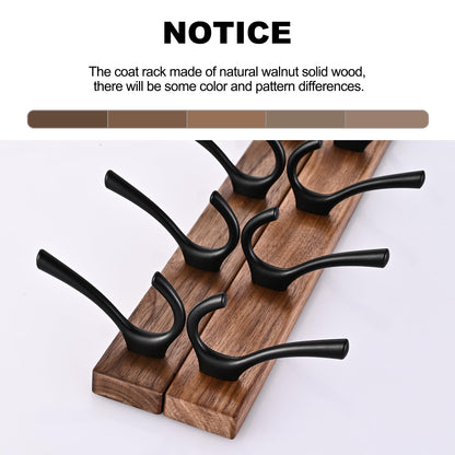 LECHYN 2 Pack 17.3" Small Walnut Wood Coat Rack Wall Mount with 5 Hooks, Heavy Duty Wooden Jacket Hanger Door Mounted for Decorative Entryway and Bathroom Hanging Towel Backpack Purse Clothes Hat Key