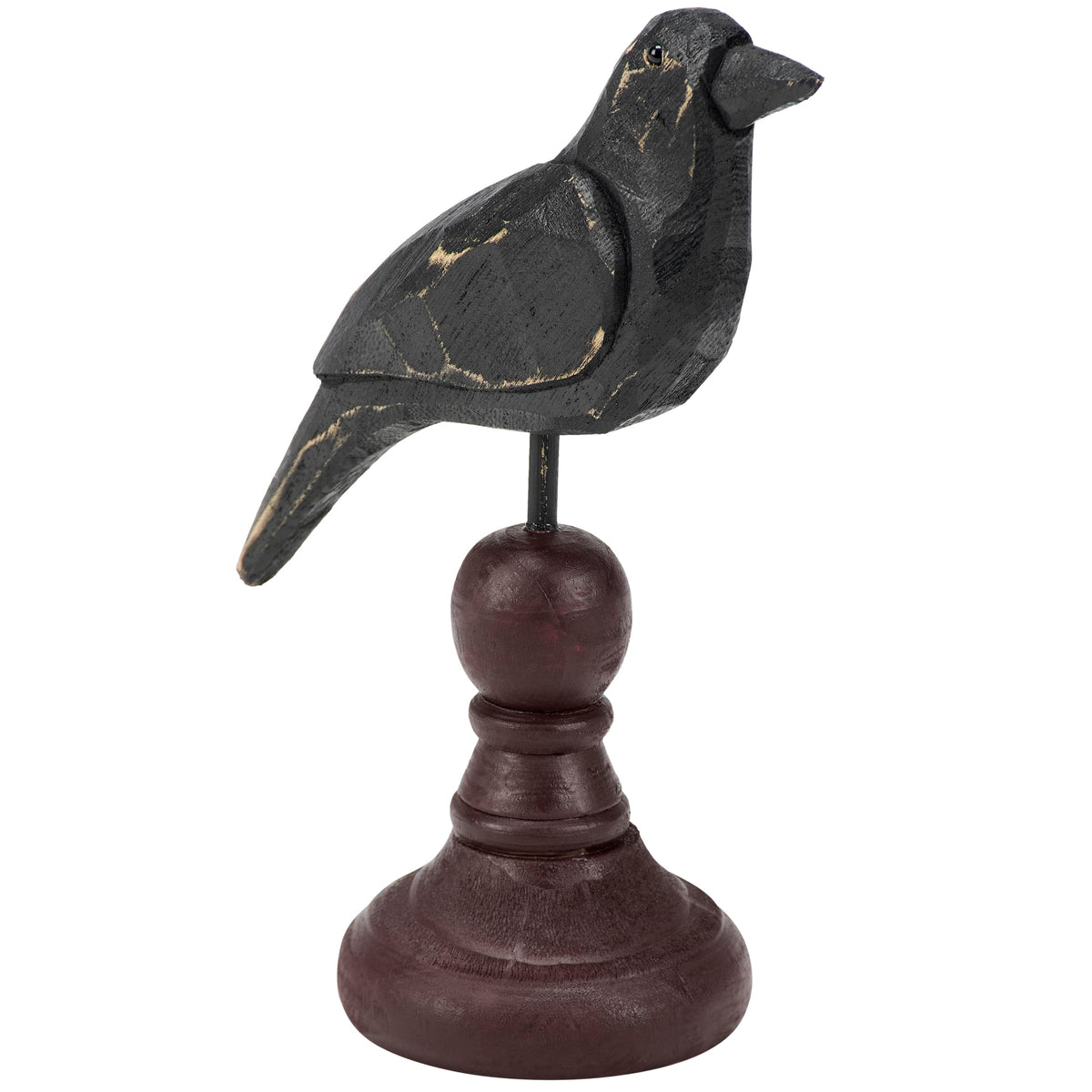 Primitives by Kathy Figurine - Weathered Rustic Crow On Spindle, Burgundy/Black