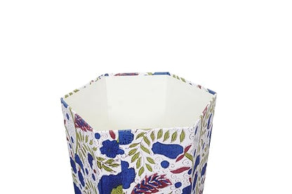 Generic 3.3 Gallon Cotton Hand Block Printed Paper Waste Basket |Small Decorative Trash Can for Housewarming Gifts in Living Room, Bedroom, Bathroom | Eco-Friendly, Plastic-Free (1, WHITE BLUE GREEN)