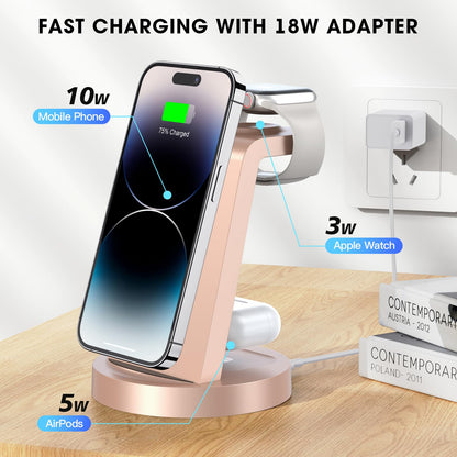 3 in 1 Charging Station for iPhone, Wireless Charger for iPhone 17 16e 16 15 14 13 12 11 X Pro Max & Apple Watch - Wireless Charging Station for AirPods 4 3 Pro