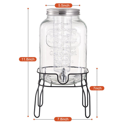 2 Gallon Glass Drink Dispensers for Parties, Beverage Dispenser with Stand, Fruit Infuser and Stainless Steel Spigot 100% Leakproof, Beverage Dispenser for Lemonade Sun Tea