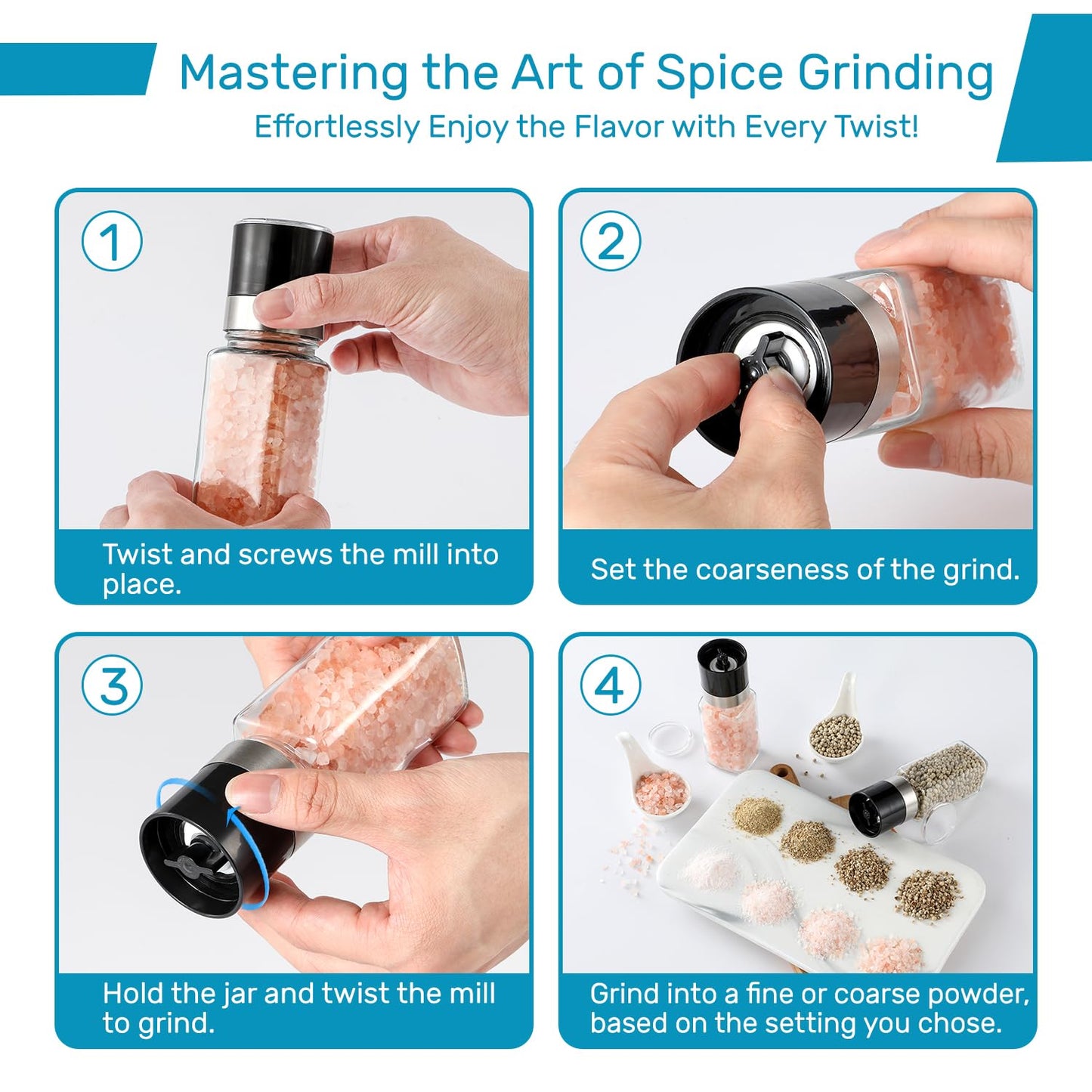AOZITA 14 Pcs Glass Spice Jars with Spice Labels - 4oz Empty Square Spice Bottles - Shaker Lids and Airtight Metal Caps - Chalk Marker and Silicone Collapsible Funnel Included