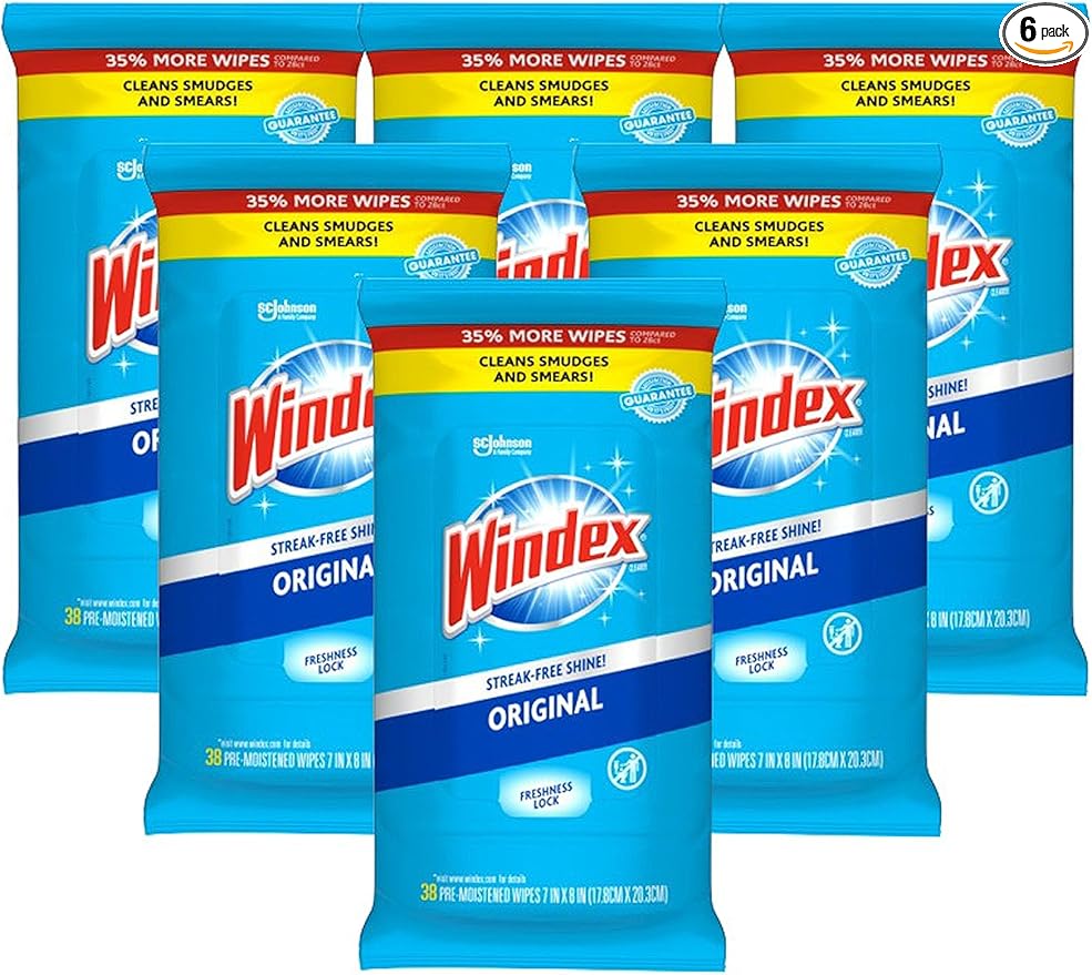 Windex Glass Cleaning Wipes, Pre-Moistened Glass and Surface Wipes to Clean