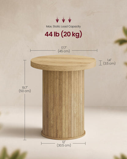 VASAGLE Round Side Table, Tambour End Table, Mid Century Modern Nightstand, Easy Assembly, for Small Spaces, Living Room, Bedroom, Home Office, 17.7 x 19.7 Inches, Natural Brown ULET295K101