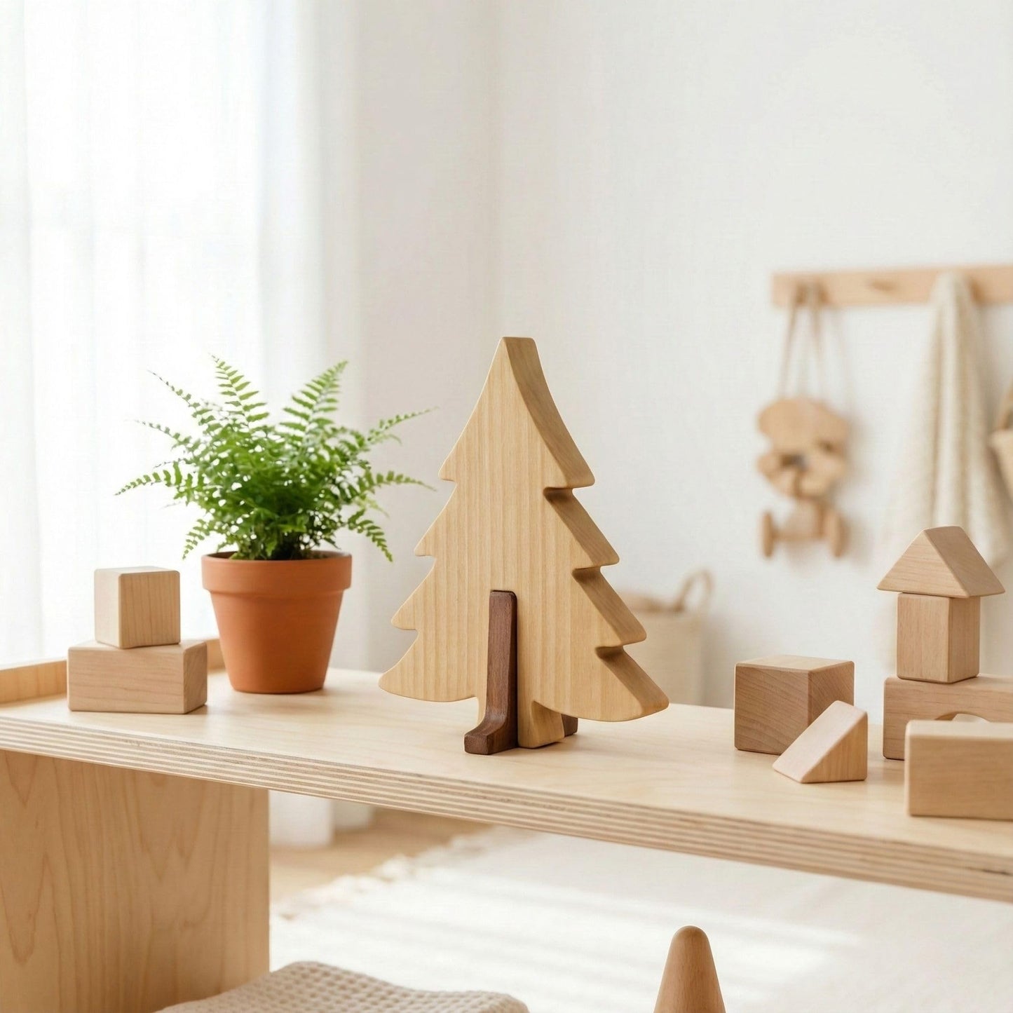 Simdale Wood Personalized Wooden Forest Trees - Walnut & Linden Two-Tone Figurines - Oak, Pine & Cypress Shapes - Rustic Nature Table Decor & Shelf Sitter (Pine Tree)