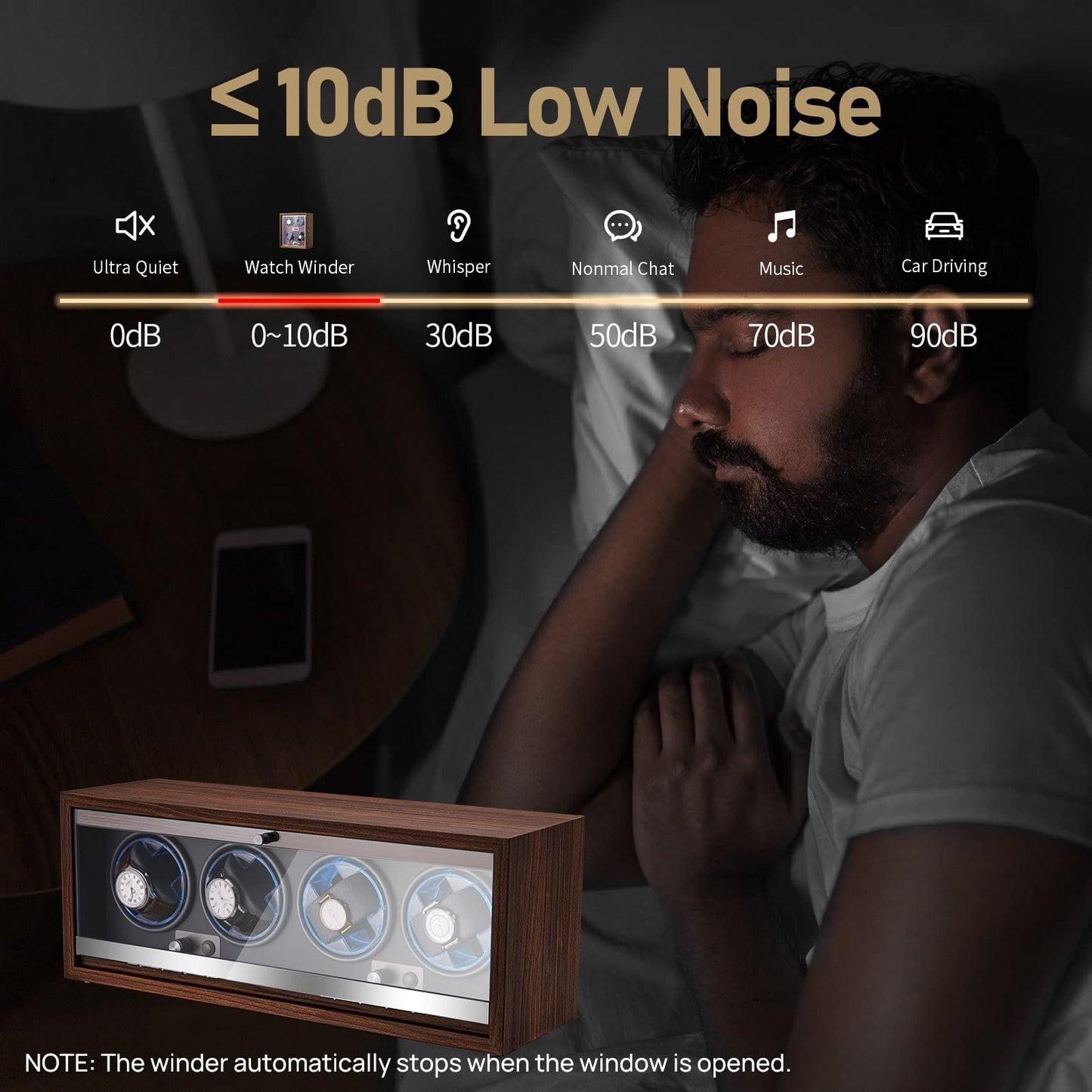 LALAHOO Watch Winder for Automatic Watches, Ultra Quiet Motor for 4 Watches with LED Lights, Automatic Watch Winder with 4 Rotation Modes