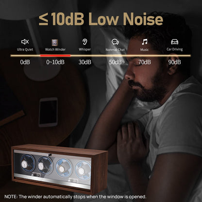 LALAHOO Watch Winder for Automatic Watches, Ultra Quiet Motor for 4 Watches with LED Lights, Automatic Watch Winder with 4 Rotation Modes