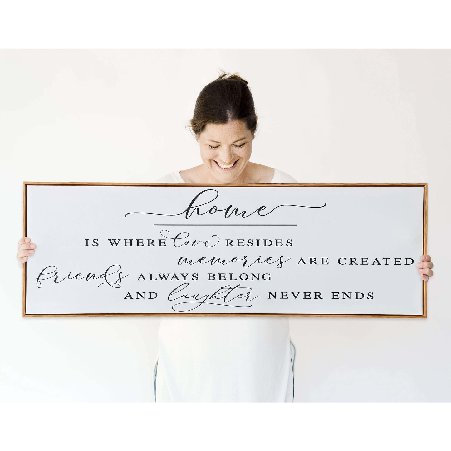 Inspirational Home Sign Canvas Art for Farmhouse Decor - Rustic Living Room Wall Art (Brown Wooden Frame/ 43x15inch)