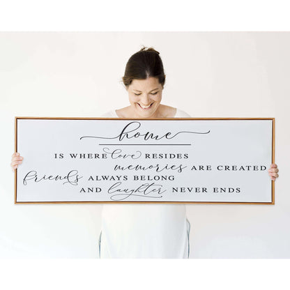Inspirational Home Sign Canvas Art for Farmhouse Decor - Rustic Living Room Wall Art (Brown Wooden Frame/ 43x15inch)