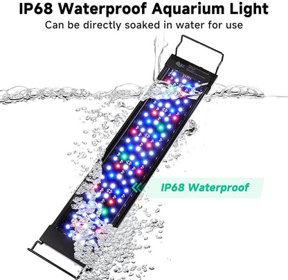 AQQA LED Aquarium Light, 24/7 Mode IP68 Waterproof Extendable Bracket Fish Tank Light, DIY Mode Full Spectrum Aquarium Plant Light, Adjustable Timer/Brightness Memory Function for 12-18 Inch Fish Tank