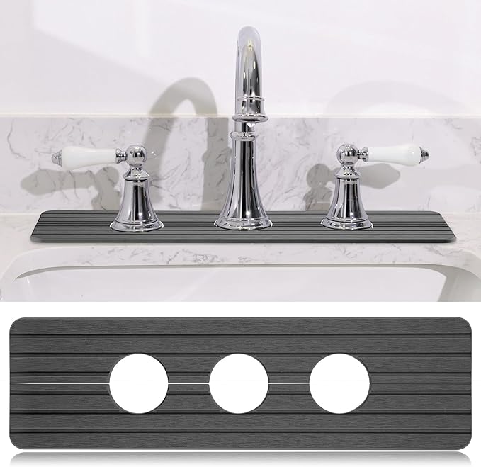 3 Hole Gray Faucet Mat for Kitchen Sink Bathroom 15.94" x 4.92" Kitchen Faucet