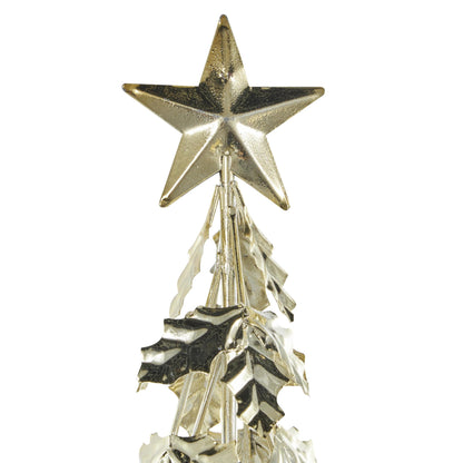 Deco 79 Metal Tree Decorative Sculpture Holiday Layered Holly Leaf Christmas Home Decor Statues with Wooden Base and Star Topper, Set of 3 Accent Figurines 22", 18", 14"H, Gold