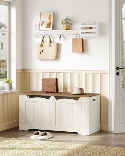Hzuaneri 39.4" Storage Chest, Storage Bench Trunk with 2 Hinge, Wooden Box, Lift-Top Chest Organizer, Shoe Bench for Entryway, Bedroom, Living Room, White and Brown SB01014B
