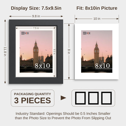 VCK 8x10 Picture Frame Set of 3, Black Wood 8 x 10 Photo Frames for Wall Mounting Horizontally & Vertically