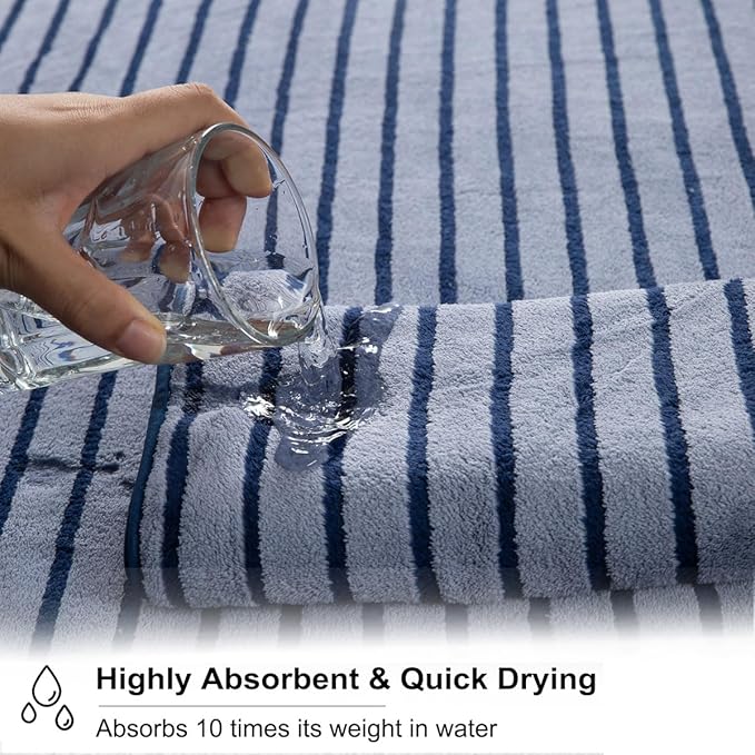 8 Pcs Navy Cabana Stripe Large Bath Towel Set Oversized Bath Sheet 2 Bathroom