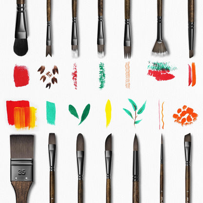 Fuumuui 26pcs Professional Paint Brush Set - High-Grade Series Synthetic Nylon Paint Brushes for Landscape, Acrylic, Oil, Watercolor, Gouache - Multi-Functional Universal Free Style for Art Supplies