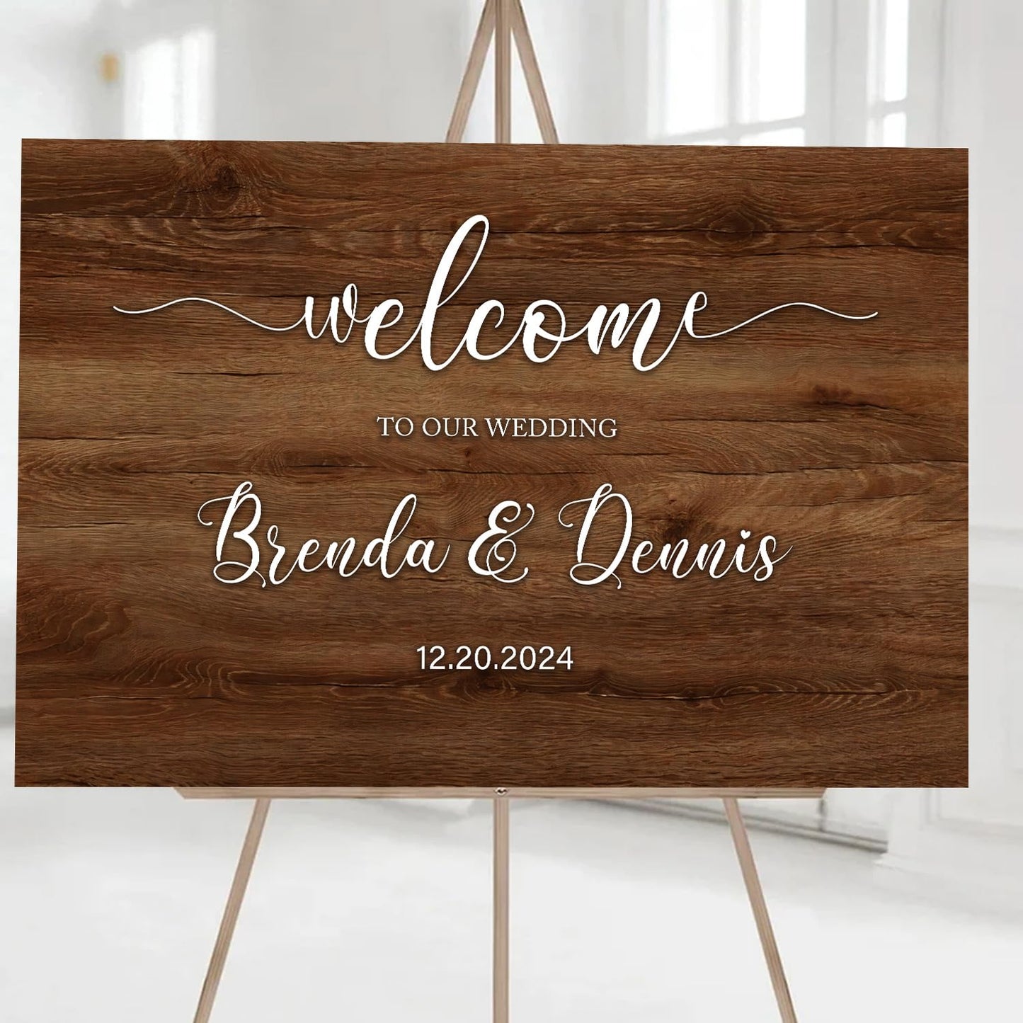 Rustic Wooden Welcome Wedding Sign - Personalized 3D Name Board
