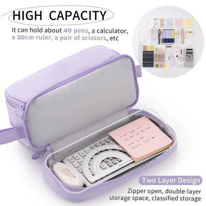 CICIMELON Large Capacity Pen Pencil Case with 4 Compartments, Multi-Slot Pencil Pouch Bag Aesthetic School Supplies Organizer for Teen Girls, Women, Adults (Purple)