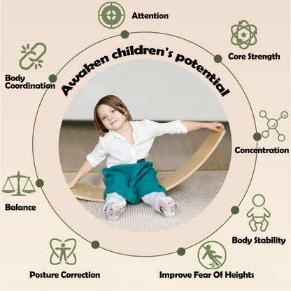 Wooden Balance Board Kids, [Natural Wood] Wobble Board for Toddlers Kids Children, 35" Rocker Board for Open Ended Montessori Learning Toy, Birthday Gifts for 3 4 5 6 7 8 Year Old Boys Girls (burlywood-L)