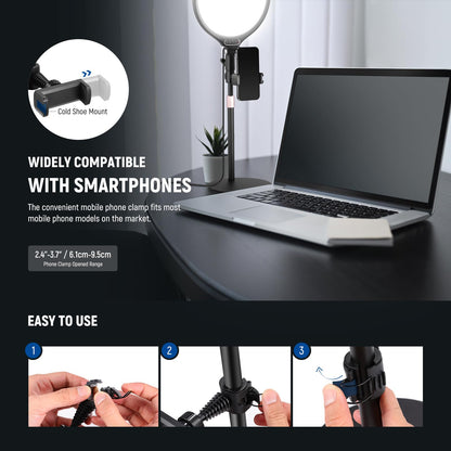 NEEWER Basics 2 Pack 10.5" Desktop LED Ring Light with Stand for Desk/Phone Holder, 3000-6500K Full Screen 15W Panel Lighting for iPhone Recording Streaming Selfie Laptop Webcam Video Conference, R10