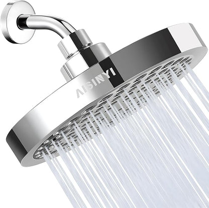 High Pressure Rainfall Shower Head, 6 Inches Showerhead with Perfect Adjustable Replacement, Removable Restrictor, Easy Installation for Your Bathroom Shower Heads (Chrome Plated + Shower Arm)